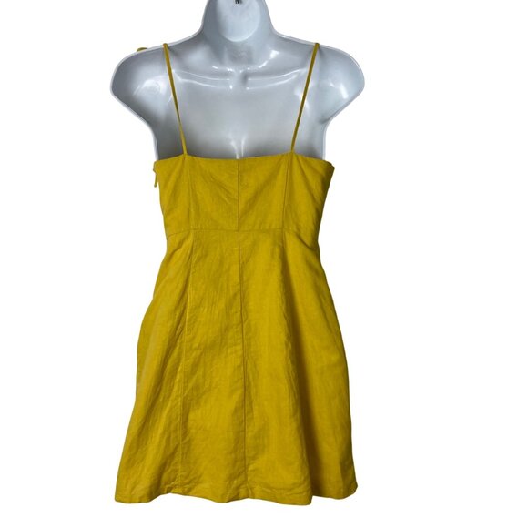 Yellow Linen Tie Front Mini Dress Small Adjustable Spaghetti Straps Bustier - Picture 7 of 9
